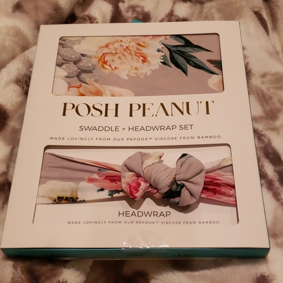 Posh Peanut Other - French Gray Floral Swaddle Headband Set